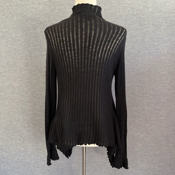 Express Y2K Ruffle Open Knit Long Cardigan Size M Black Sheer Witchy Bell Sleeve - Picture 5 of 15